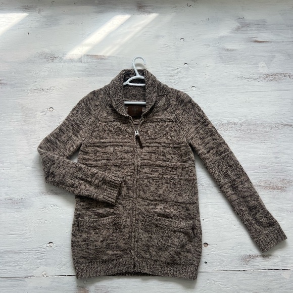 TNA Knit Lambswool sweater. Zip up. Brown/Grey size Small - Picture 1 of 2